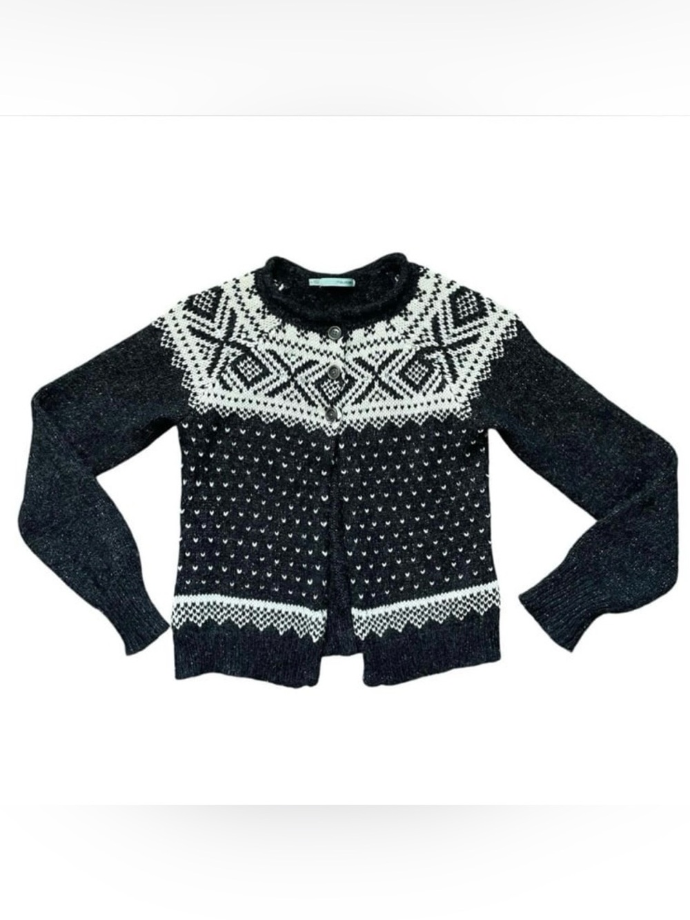 VINTAGE Cozy Granny Wool Blend Fair Isle Knit Cardigan Sweater Sz L